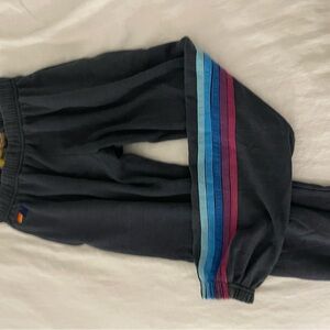 Aviator Nation Kids Black Joggers with Rainbow Stripes
